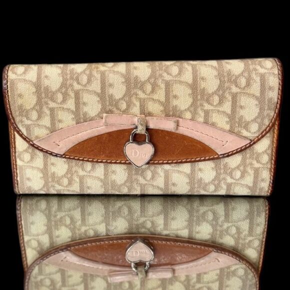 Dior Handbags - Dior Trotter Beige Long Wallet with pink heart tag W COA Vintage